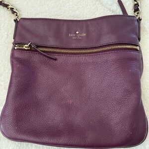 kate spade pebbled leather crossbody in plum with gold-tone hardware